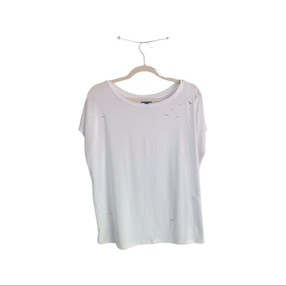White Distressed Crewneck T